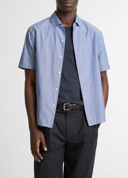 VINCE Signature - Cotton Short-Sleeve Button-Front Shirt  in Short Sleeve
