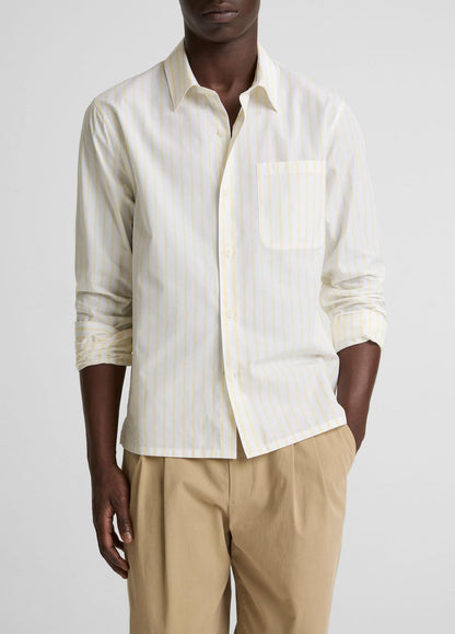 VINCE Sale - Striped Cotton-Blend Poplin Button-Front Shirt in Long Sleeve