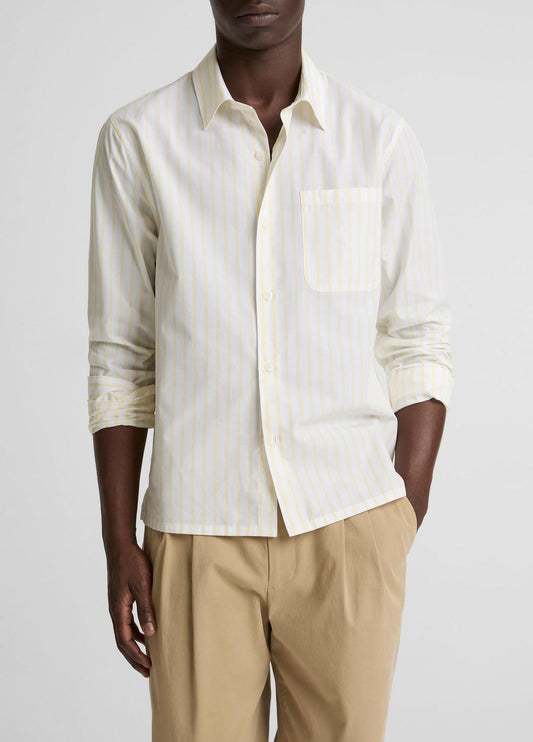 VINCE Sale - Striped Cotton-Blend Poplin Button-Front Shirt in Long Sleeve
