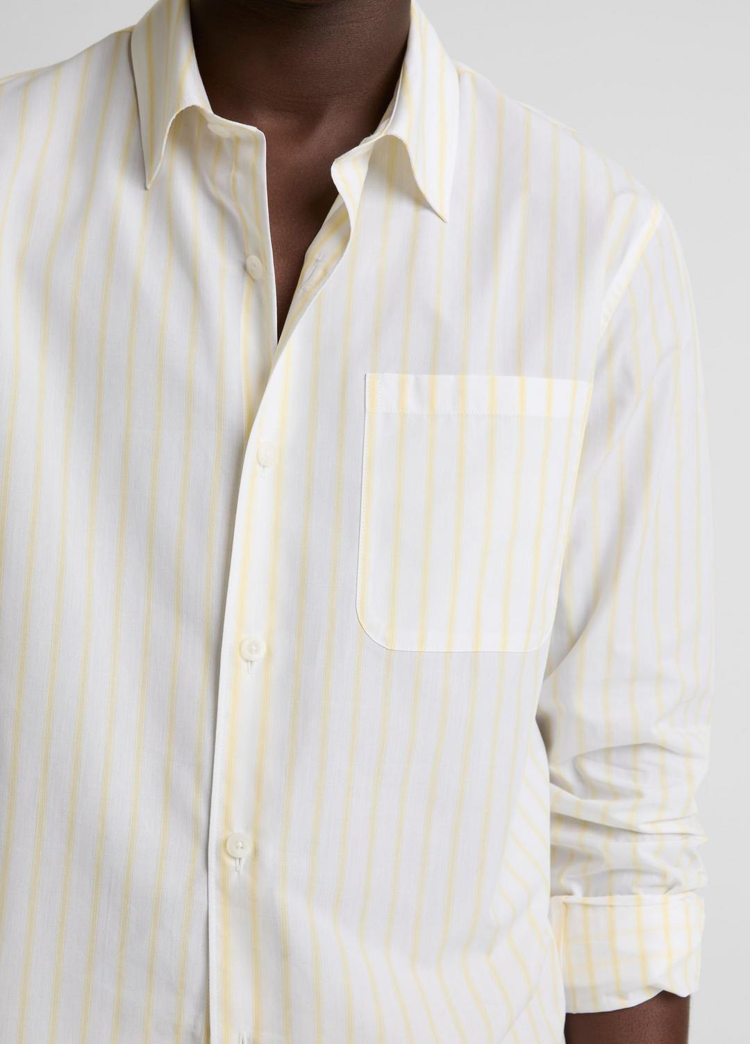VINCE Sale - Striped Cotton-Blend Poplin Button-Front Shirt in Long Sleeve