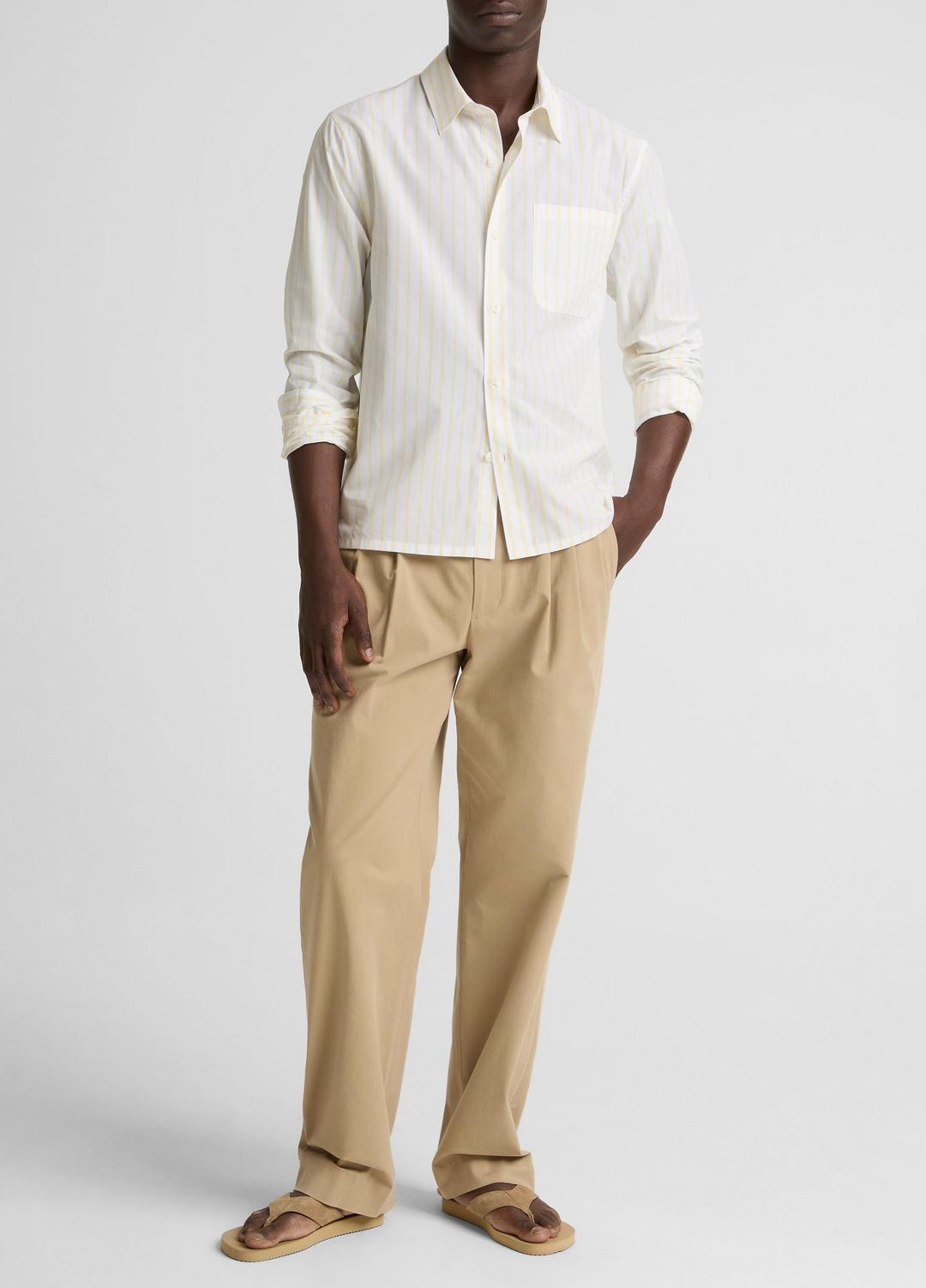 VINCE Sale - Striped Cotton-Blend Poplin Button-Front Shirt in Long Sleeve