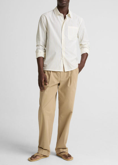 VINCE Sale - Striped Cotton-Blend Poplin Button-Front Shirt in Long Sleeve