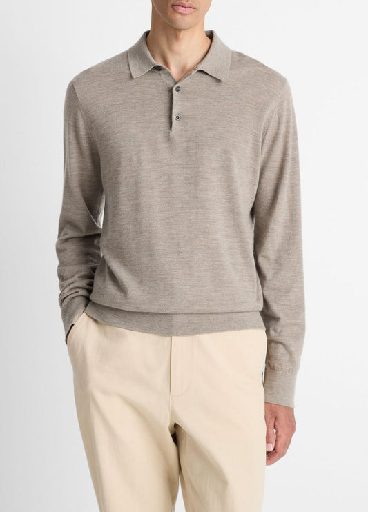 VINCE Recommended - Featherweight Merino Wool-Cashmere Polo Sweater in Long Sleeve