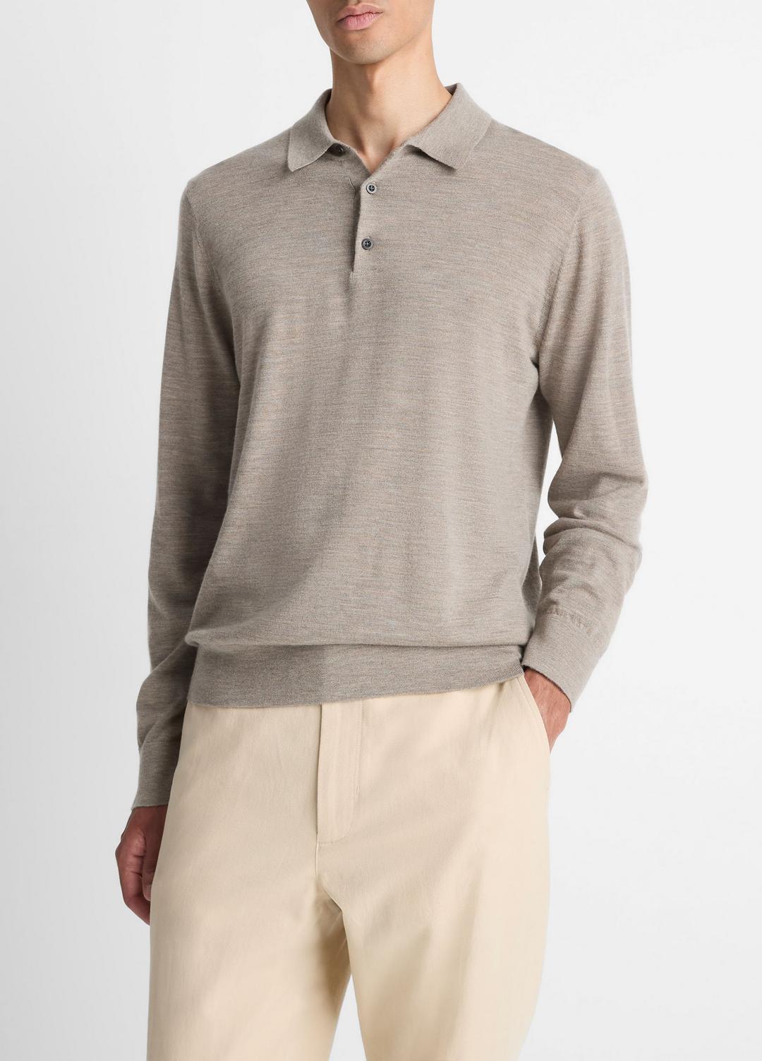VINCE Recommended - Featherweight Merino Wool-Cashmere Polo Sweater in Long Sleeve