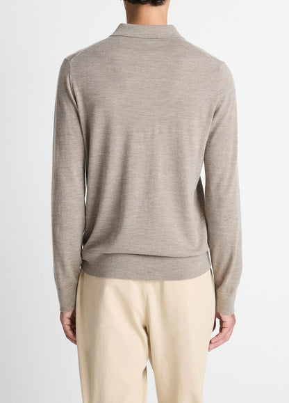 VINCE Recommended - Featherweight Merino Wool-Cashmere Polo Sweater in Long Sleeve
