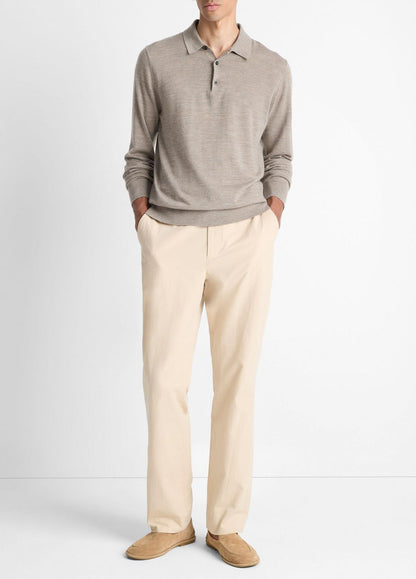 VINCE Recommended - Featherweight Merino Wool-Cashmere Polo Sweater in Long Sleeve