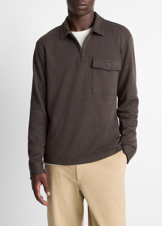 VINCE Value - Herringbone Cotton-Blend Zip Polo Shirt in Henleys & Polos