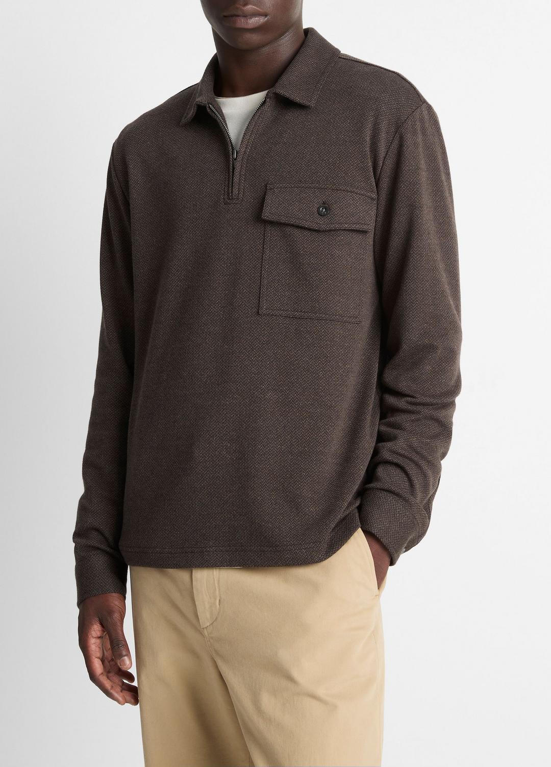 VINCE Value - Herringbone Cotton-Blend Zip Polo Shirt in Henleys & Polos