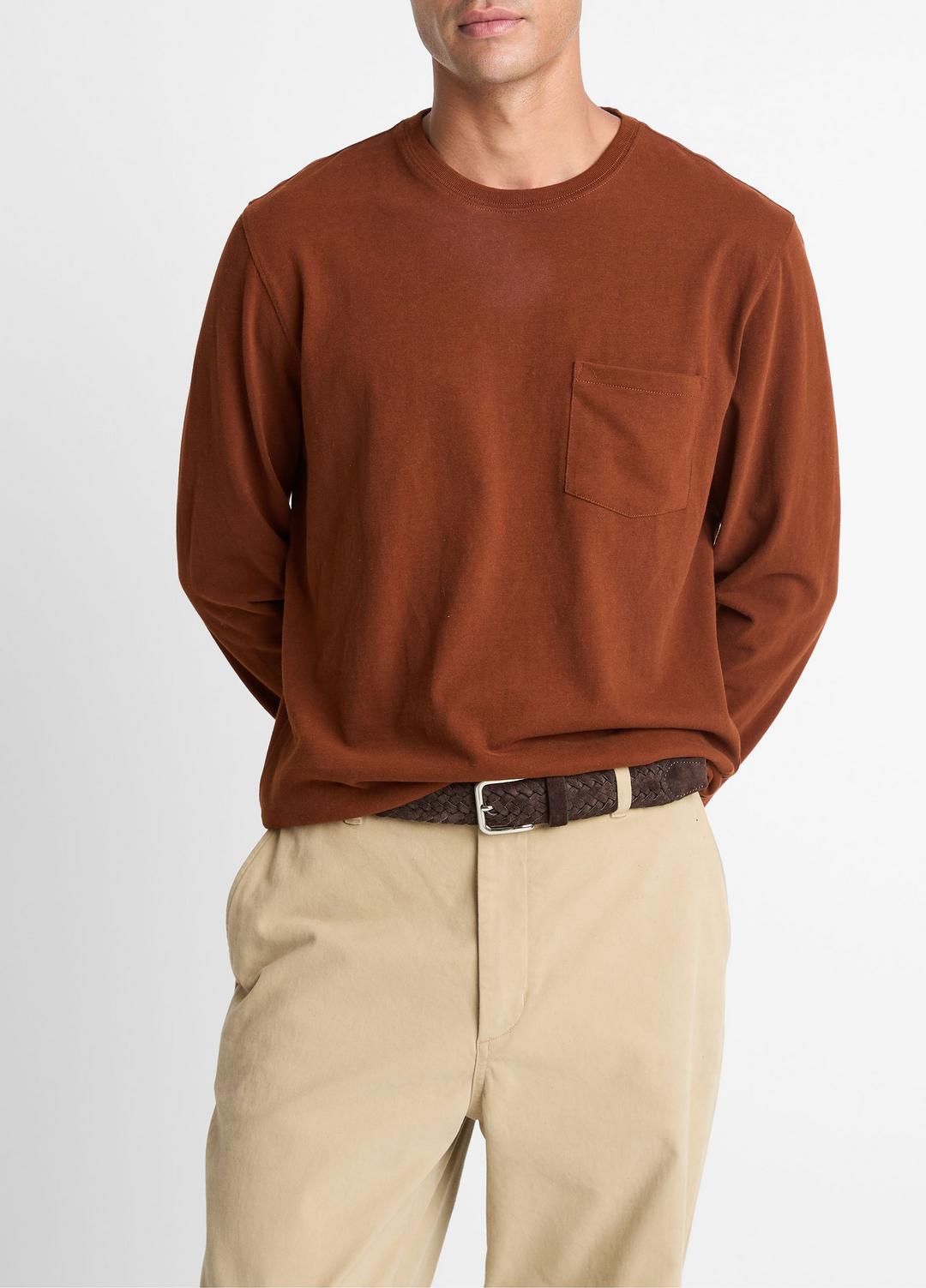 VINCE Best Price - Sueded Jersey Long-Sleeve Pocket T-Shirt in Long Sleeve