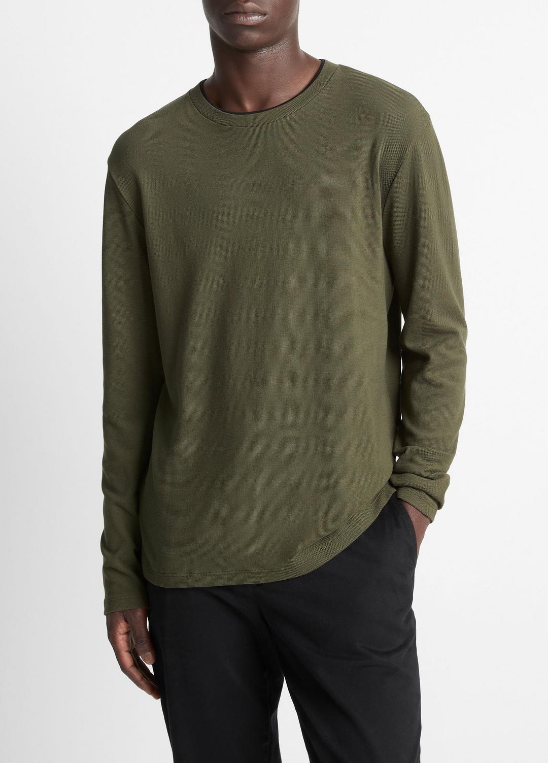 VINCE Value - Micro-Waffle Pima Cotton Double-Collar Long-Sleeve T-Shirt in Long Sleeve
