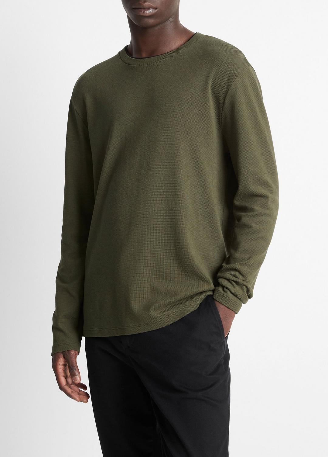 VINCE Value - Micro-Waffle Pima Cotton Double-Collar Long-Sleeve T-Shirt in Long Sleeve