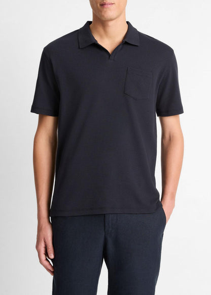 VINCE Signature - Cotton-Blend Johnny-Collar Polo Shirt in Short Sleeve