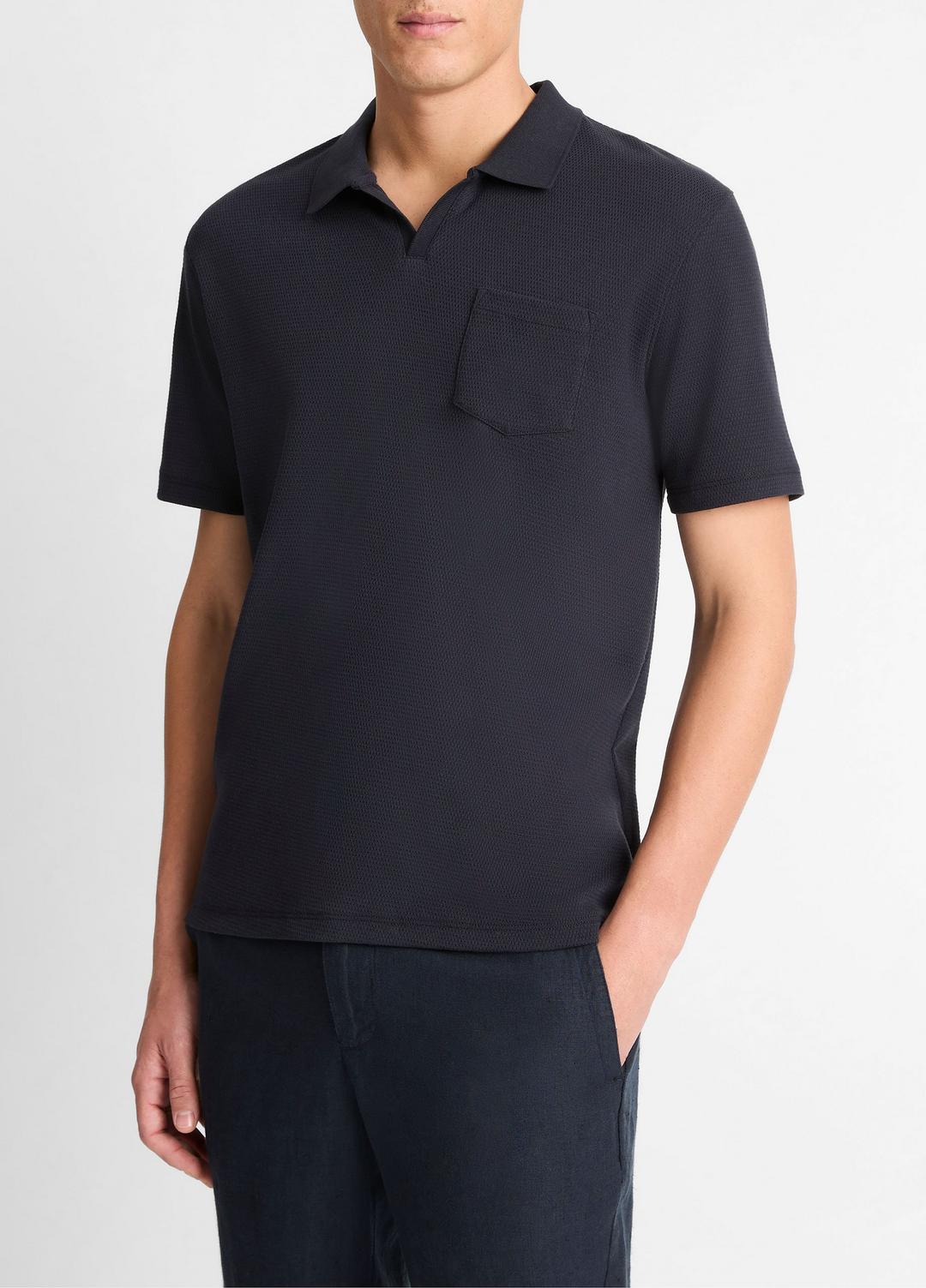 VINCE Signature - Cotton-Blend Johnny-Collar Polo Shirt in Short Sleeve