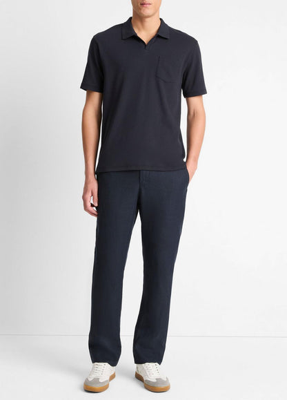 VINCE Signature - Cotton-Blend Johnny-Collar Polo Shirt in Short Sleeve