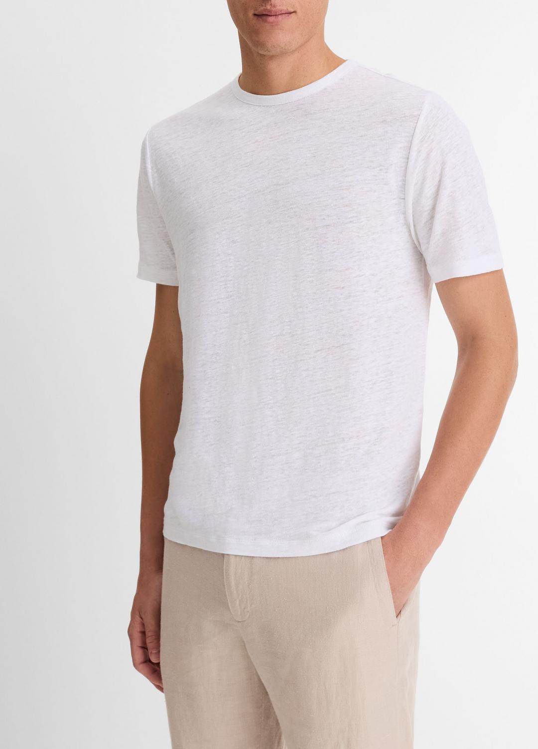 VINCE Customer Favorite - Linen Crew Neck T-Shirt in Short Sleeve