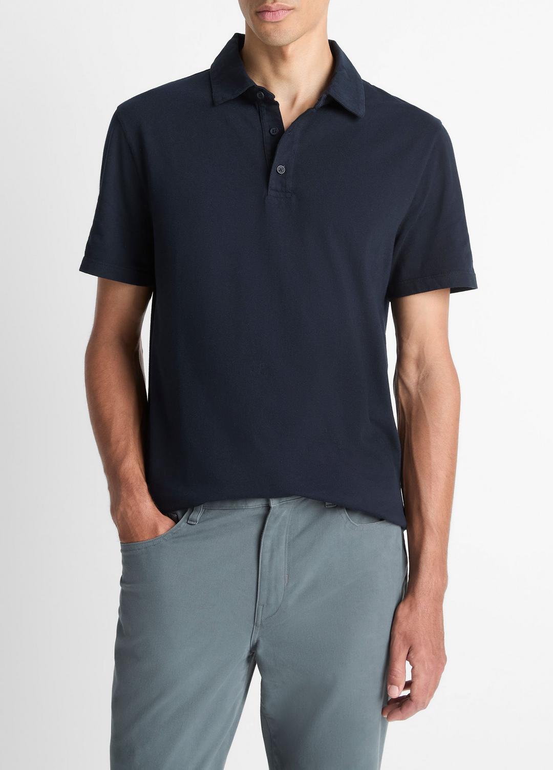 VINCE Everyday - Garment Dye Cotton Polo Shirt in Henleys & Polos