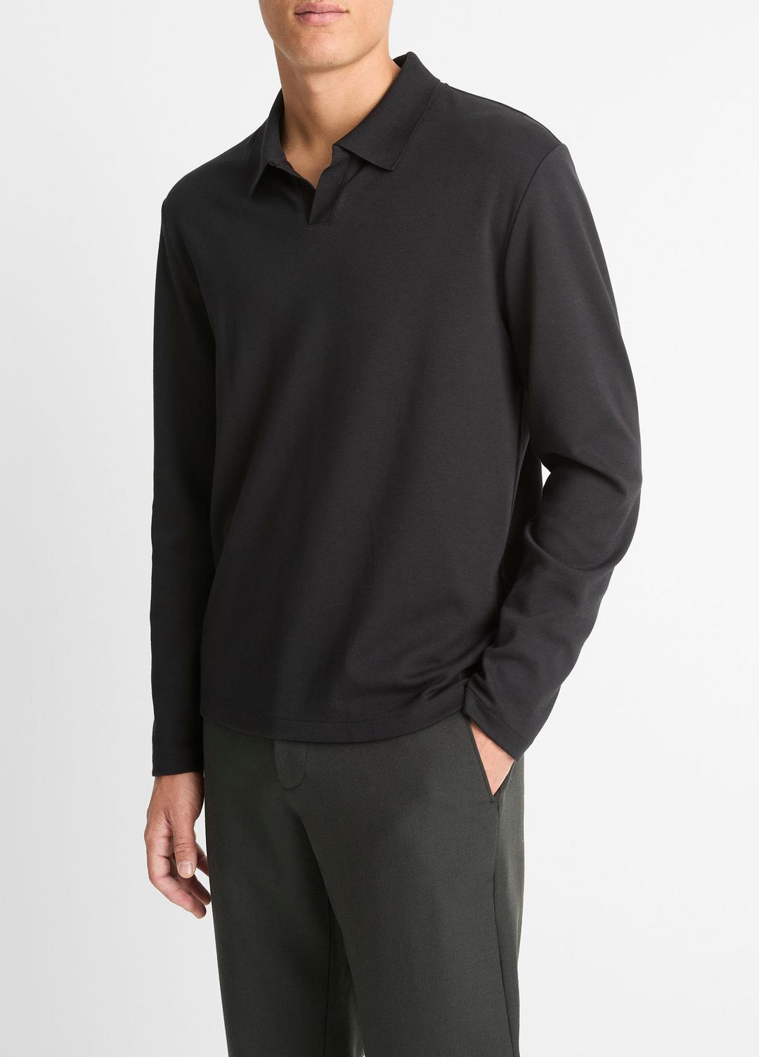 VINCE Signature - Milano Pima Cotton-Blend Johnny-Collar Shirt in Long Sleeve