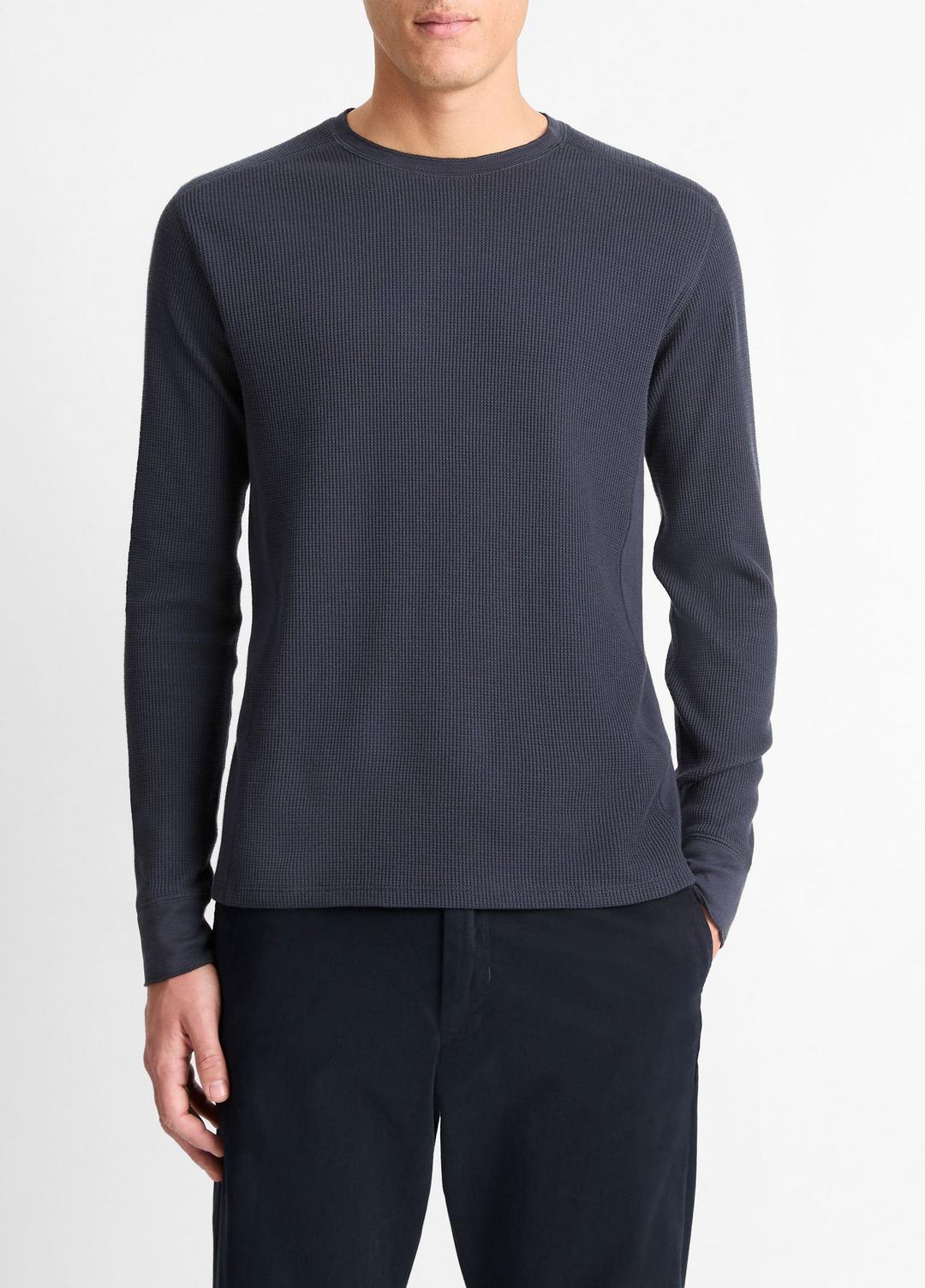 VINCE Top Pick - Pima Cotton-Blend Thermal Long-Sleeve Pullover in Long Sleeve