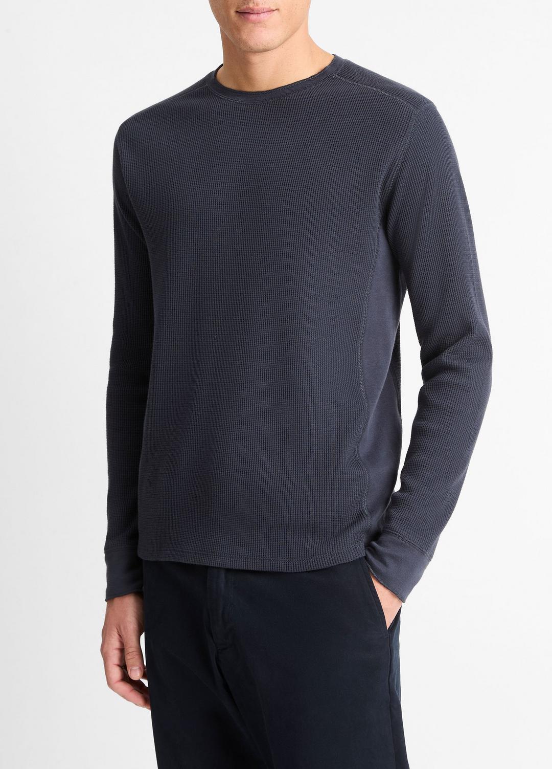 VINCE Top Pick - Pima Cotton-Blend Thermal Long-Sleeve Pullover in Long Sleeve