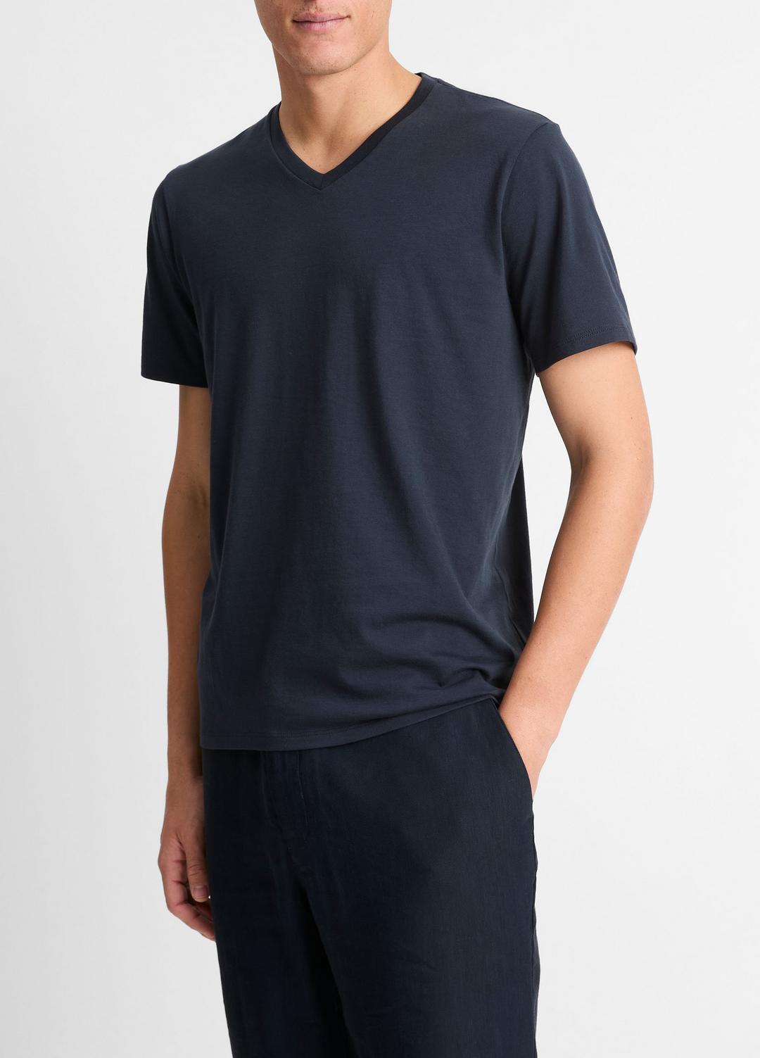 VINCE Hot Sale - Pima Cotton V-Neck T-Shirt in Short Sleeve