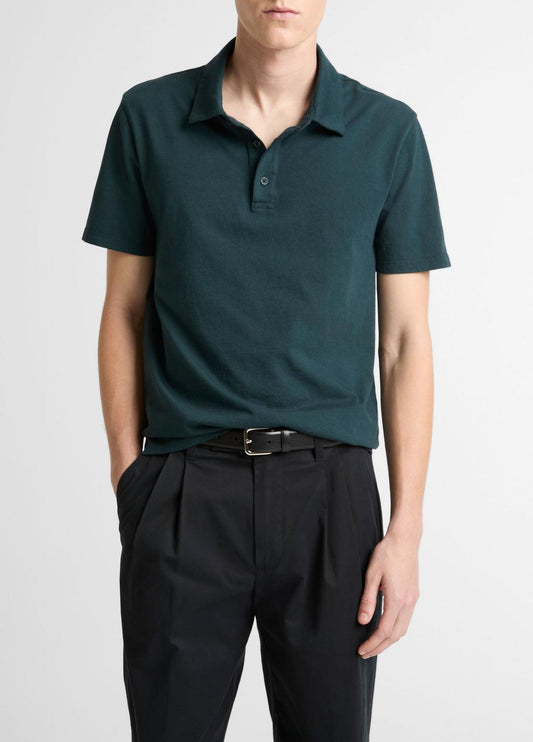 VINCE Top Pick - Garment Dye Cotton Polo Shirt in Short Sleeve