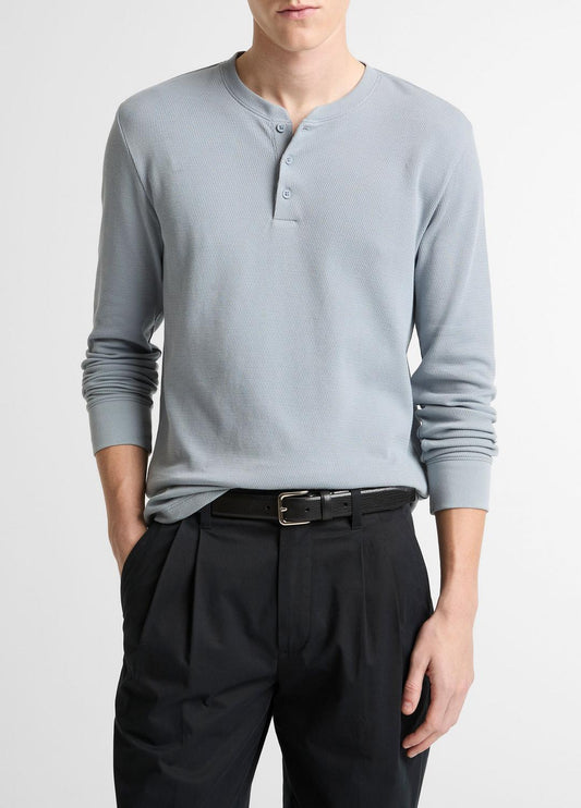 VINCE Signature - Jacquard-Rib Cotton Henley in Long Sleeve