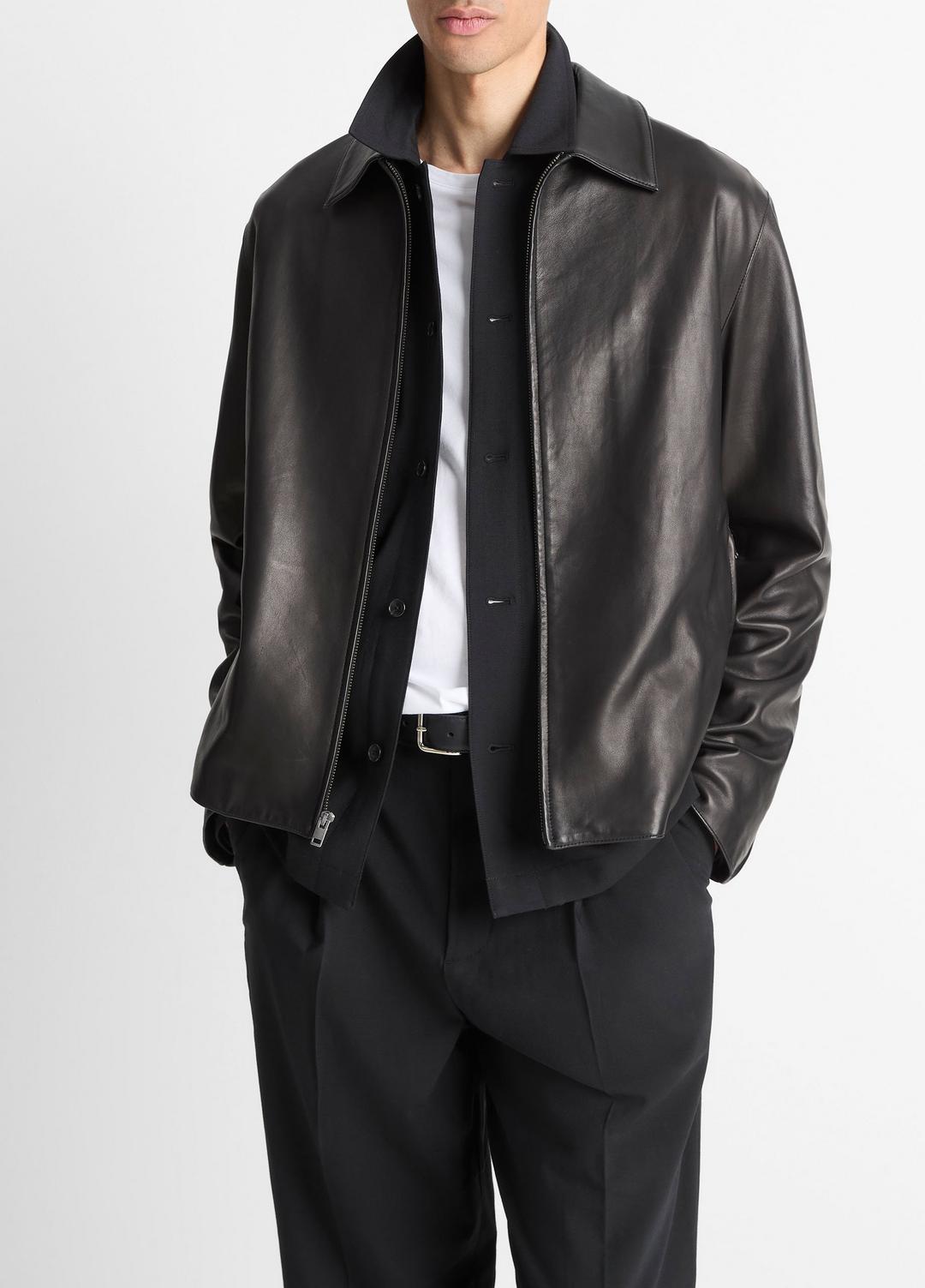 VINCE Essential - Leather Zip-Up Jacket in Leather Jackets