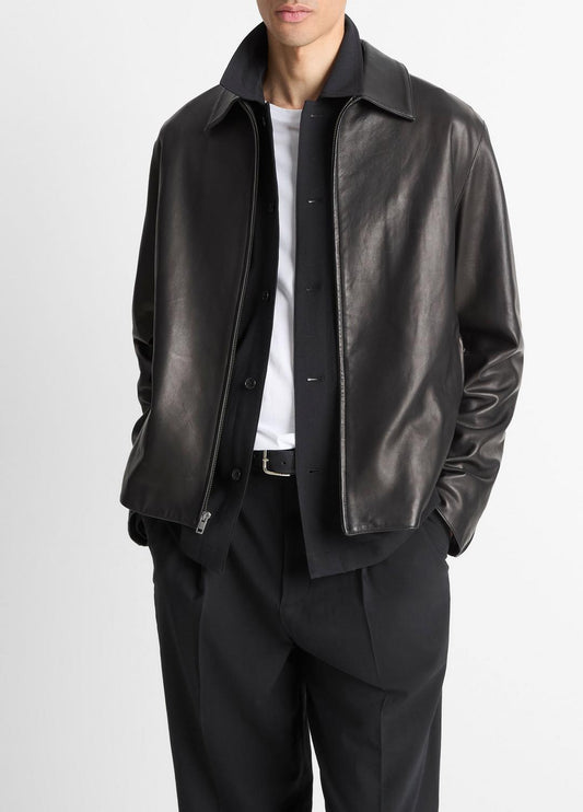VINCE Essential - Leather Zip-Up Jacket in Leather Jackets