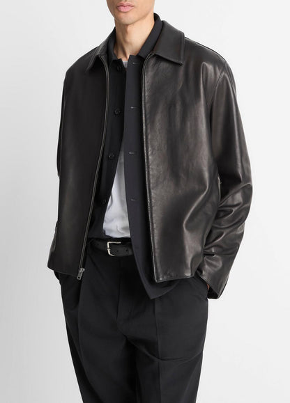VINCE Essential - Leather Zip-Up Jacket in Leather Jackets