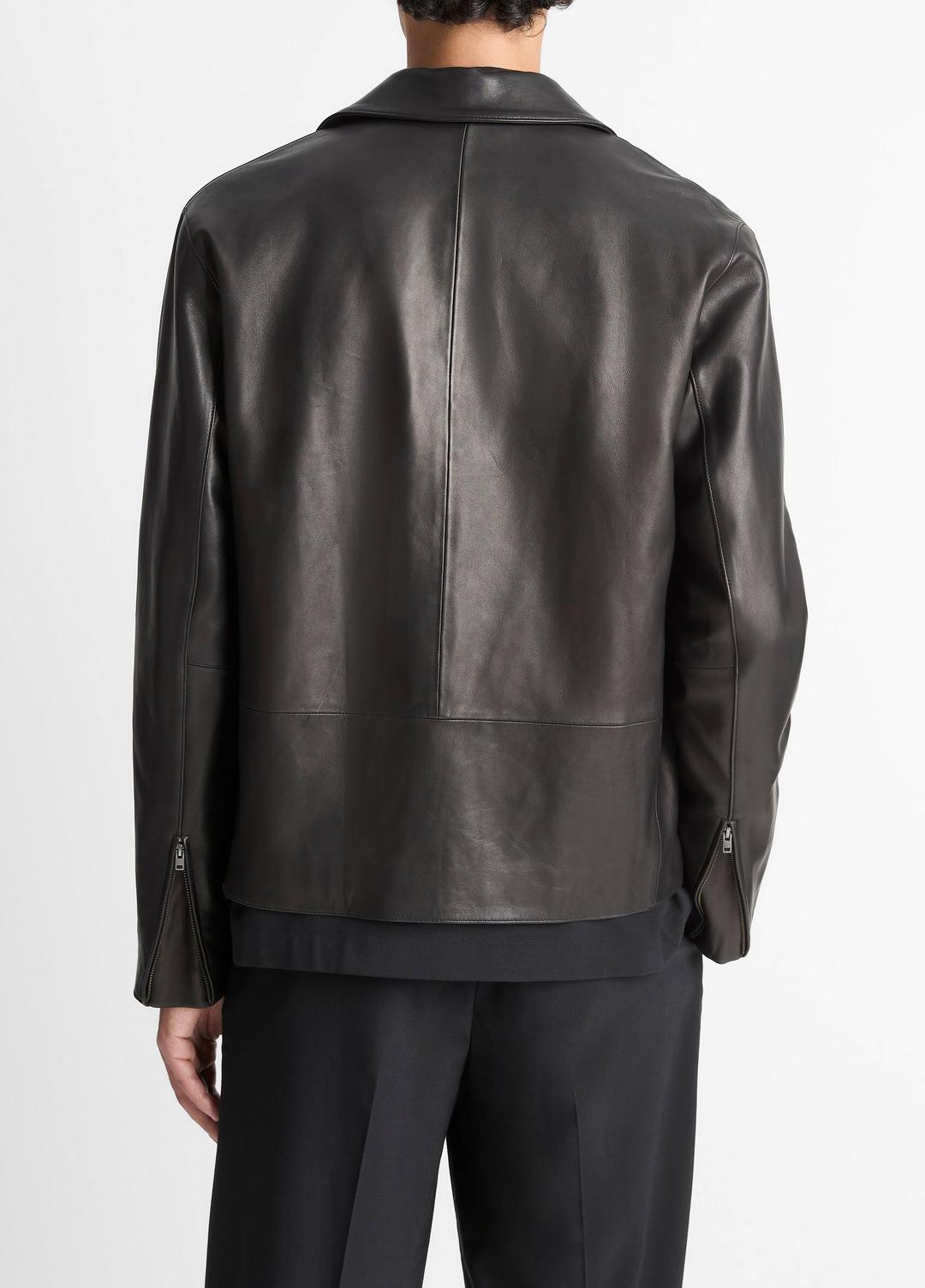 VINCE Essential - Leather Zip-Up Jacket in Leather Jackets