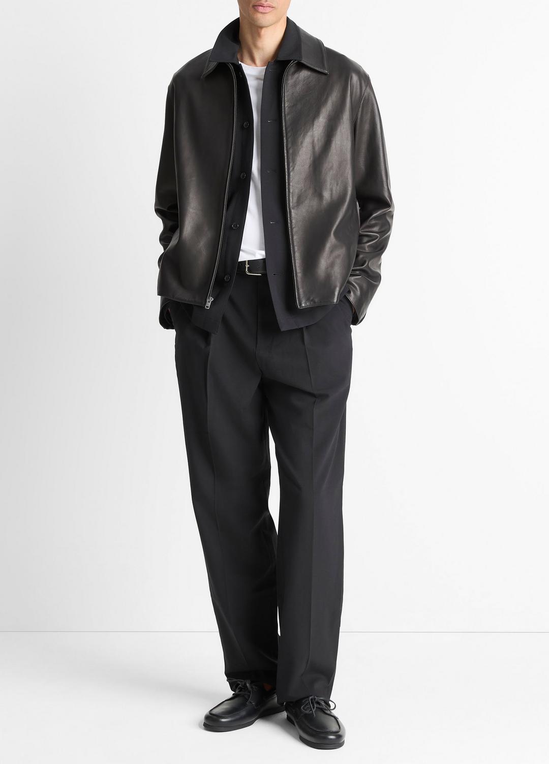 VINCE Essential - Leather Zip-Up Jacket in Leather Jackets