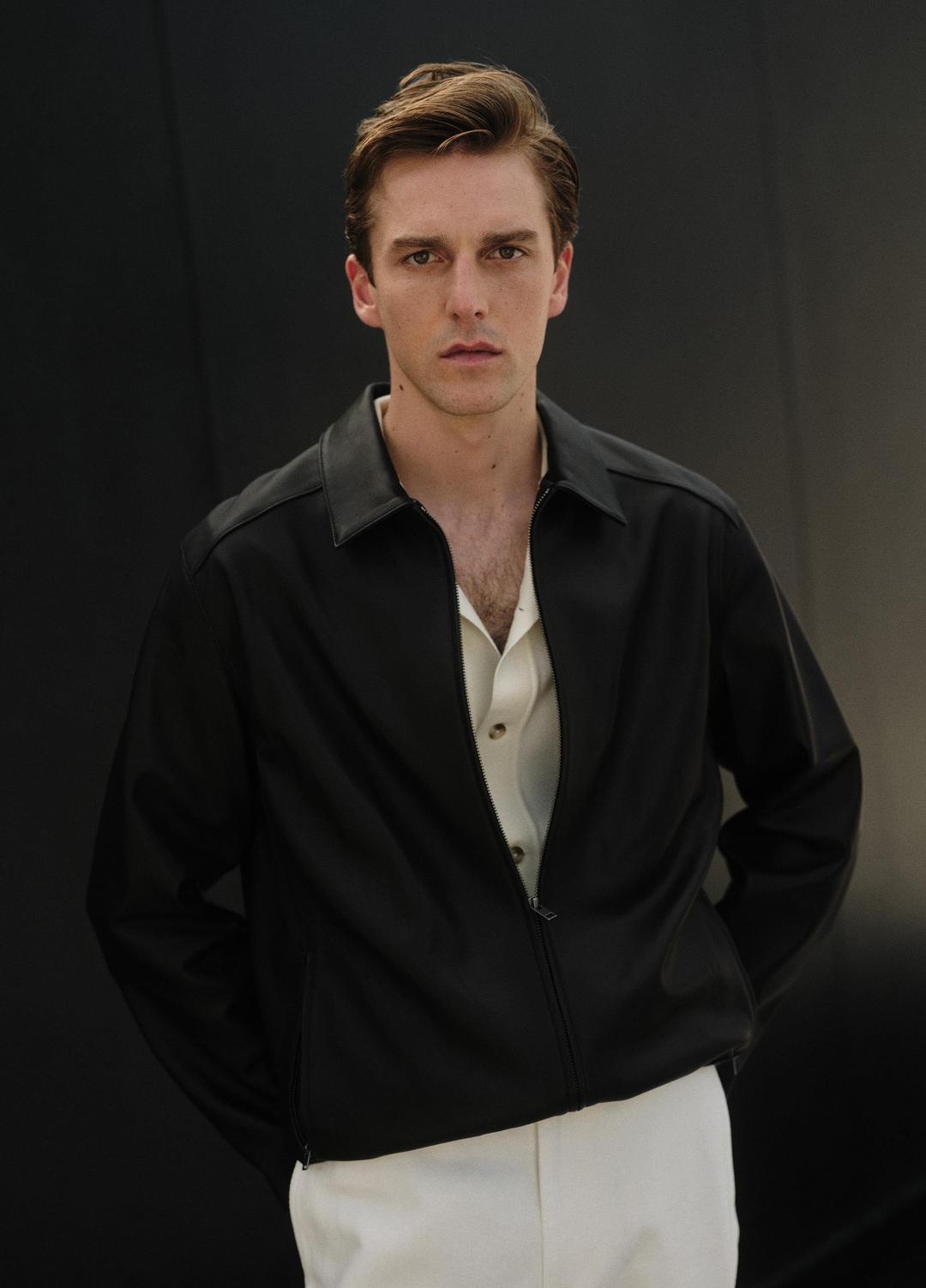VINCE Essential - Leather Zip-Up Jacket in Leather Jackets