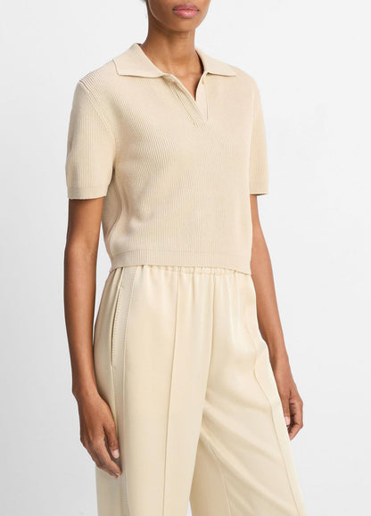 VINCE Sale - Ribbed Silk-Cotton Polo Sweater in Sweaters