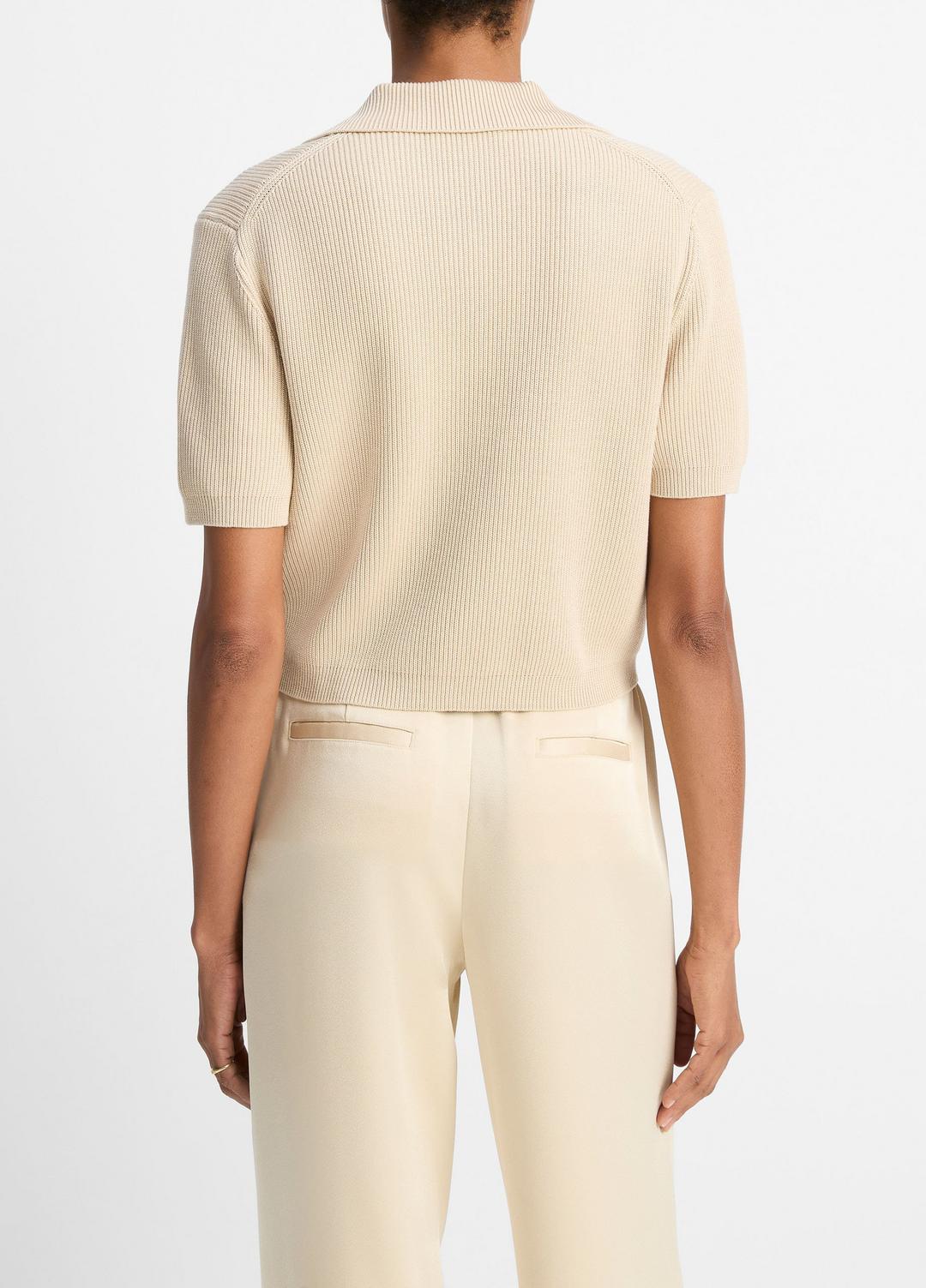 VINCE Sale - Ribbed Silk-Cotton Polo Sweater in Sweaters