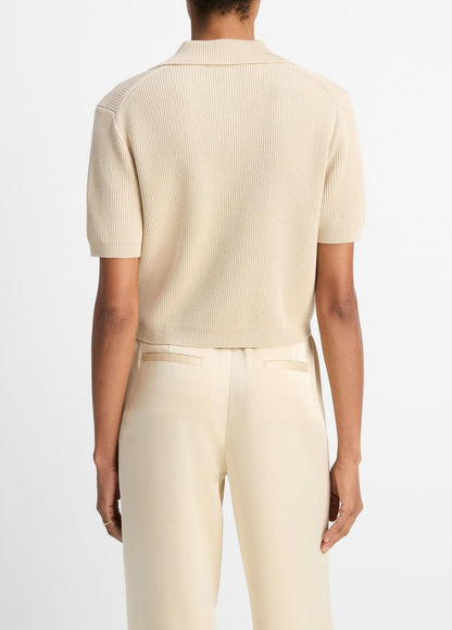 VINCE Sale - Ribbed Silk-Cotton Polo Sweater in Sweaters