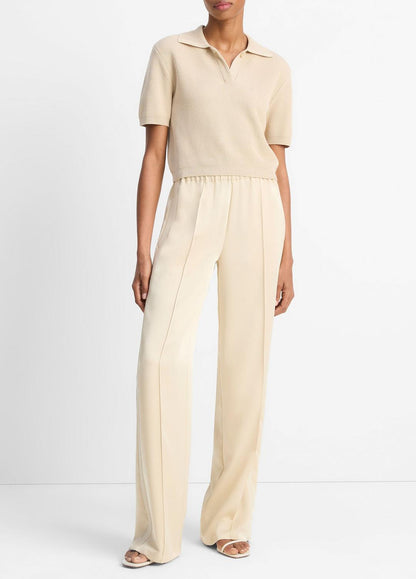 VINCE Sale - Ribbed Silk-Cotton Polo Sweater in Sweaters