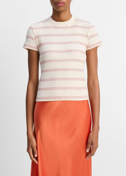VINCE New - Striped Ribbed Cotton-Blend Top in Shirts & Tees
