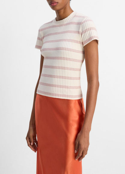 VINCE New - Striped Ribbed Cotton-Blend Top in Shirts & Tees