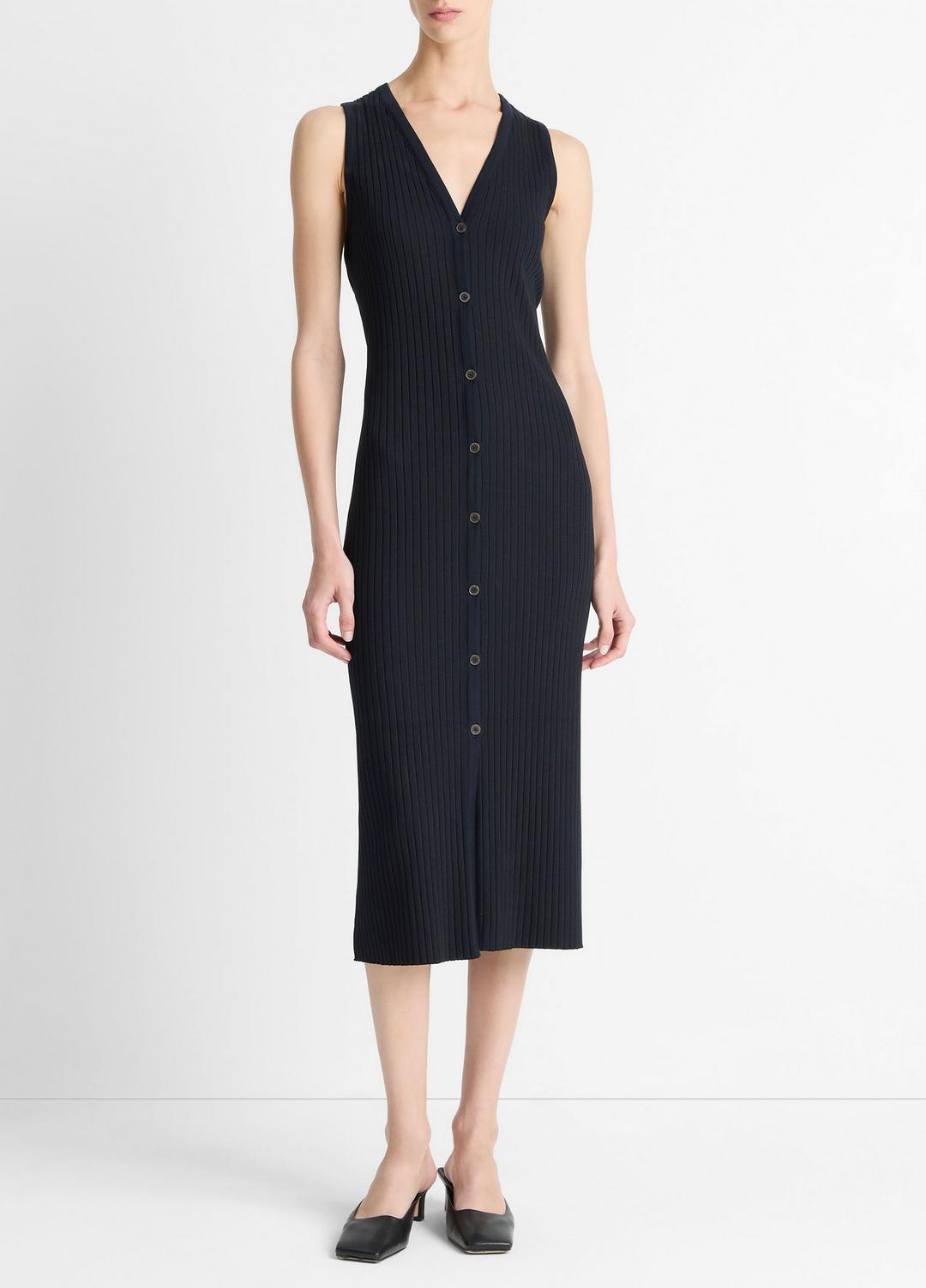 VINCE Trending - Ribbed Cotton-Blend Button-Front Dress in Dresses & Skirts