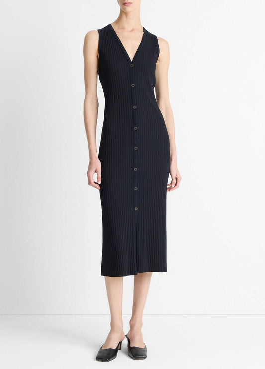 VINCE Trending - Ribbed Cotton-Blend Button-Front Dress in Dresses & Skirts