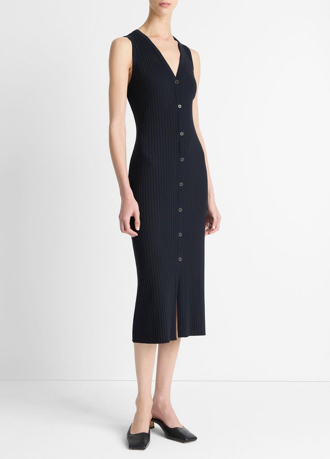 VINCE Trending - Ribbed Cotton-Blend Button-Front Dress in Dresses & Skirts