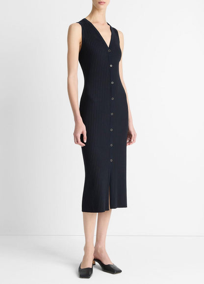 VINCE Trending - Ribbed Cotton-Blend Button-Front Dress in Dresses & Skirts