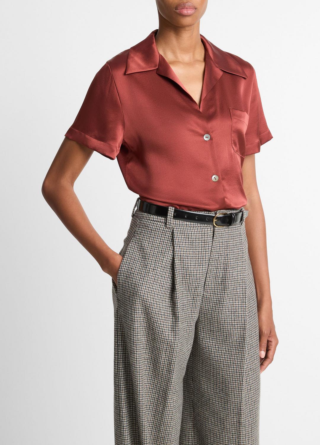 VINCE Trusted - Silk Short-Sleeve Button-Front Shirt in Shirts & Tees