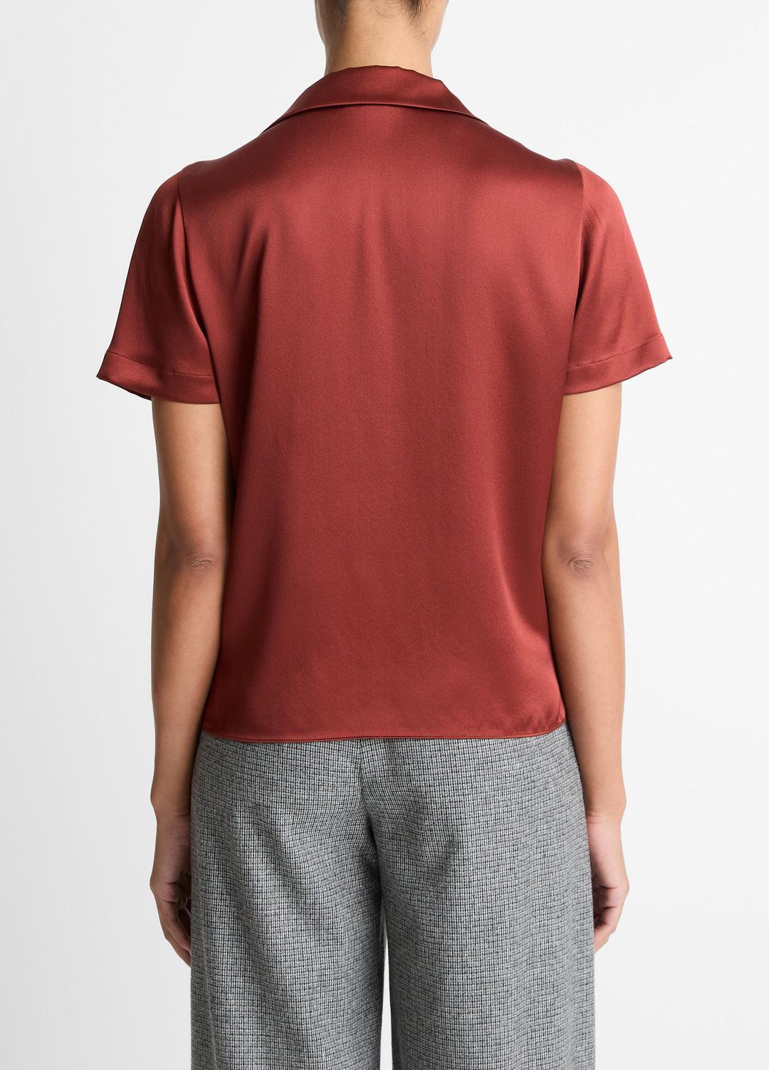 VINCE Trusted - Silk Short-Sleeve Button-Front Shirt in Shirts & Tees