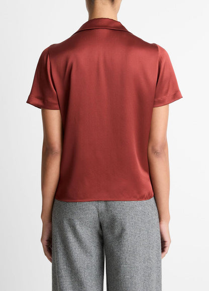 VINCE Trusted - Silk Short-Sleeve Button-Front Shirt in Shirts & Tees