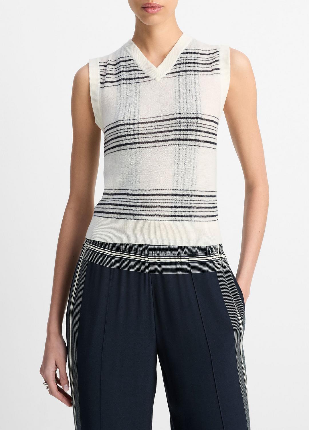 VINCE Deals - Featherweight Plaid Wool Sweater Vest in Sweaters
