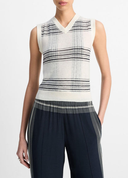 VINCE Deals - Featherweight Plaid Wool Sweater Vest in Sweaters