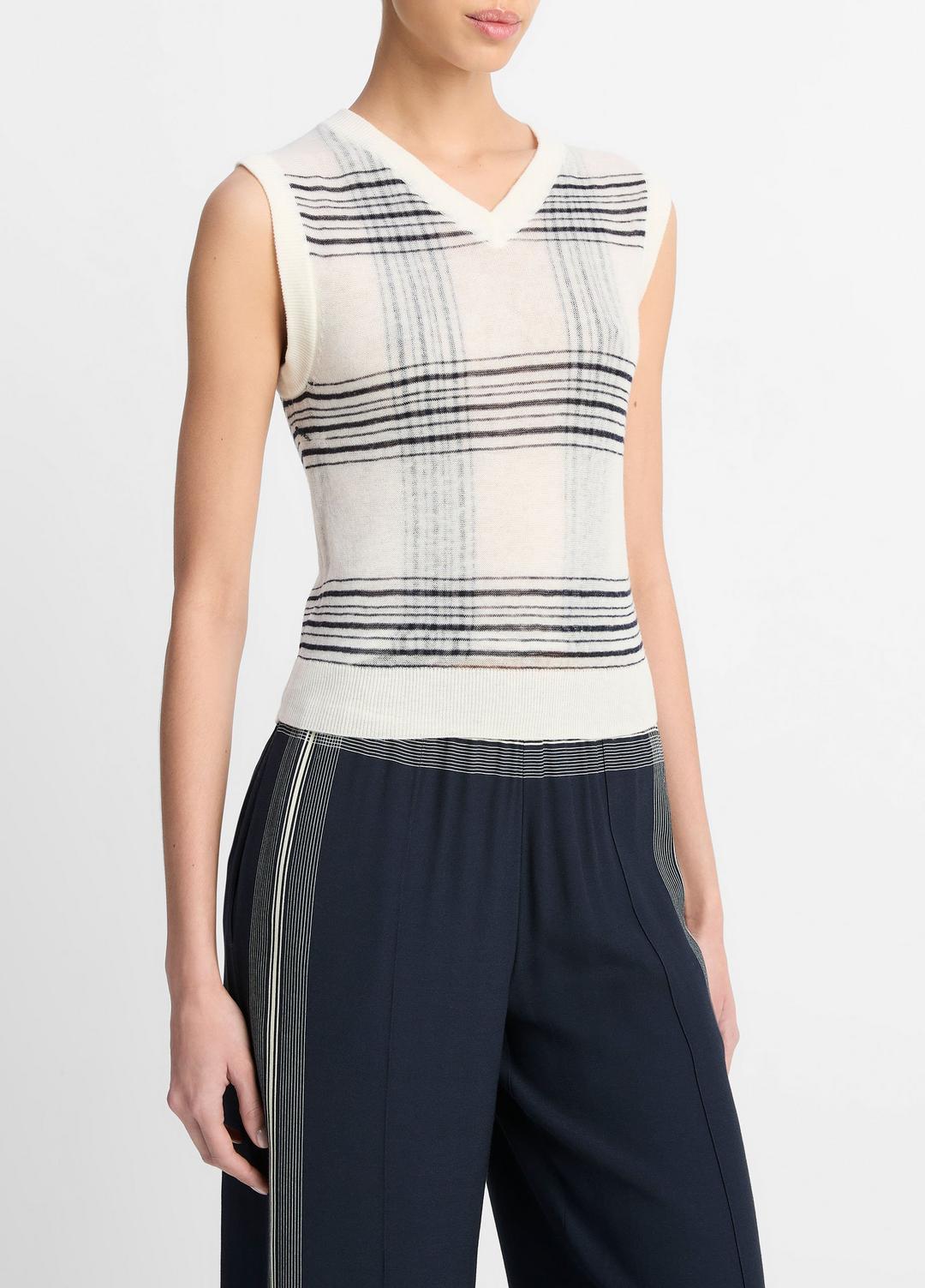 VINCE Deals - Featherweight Plaid Wool Sweater Vest in Sweaters