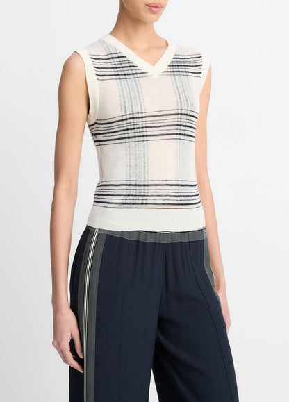 VINCE Deals - Featherweight Plaid Wool Sweater Vest in Sweaters