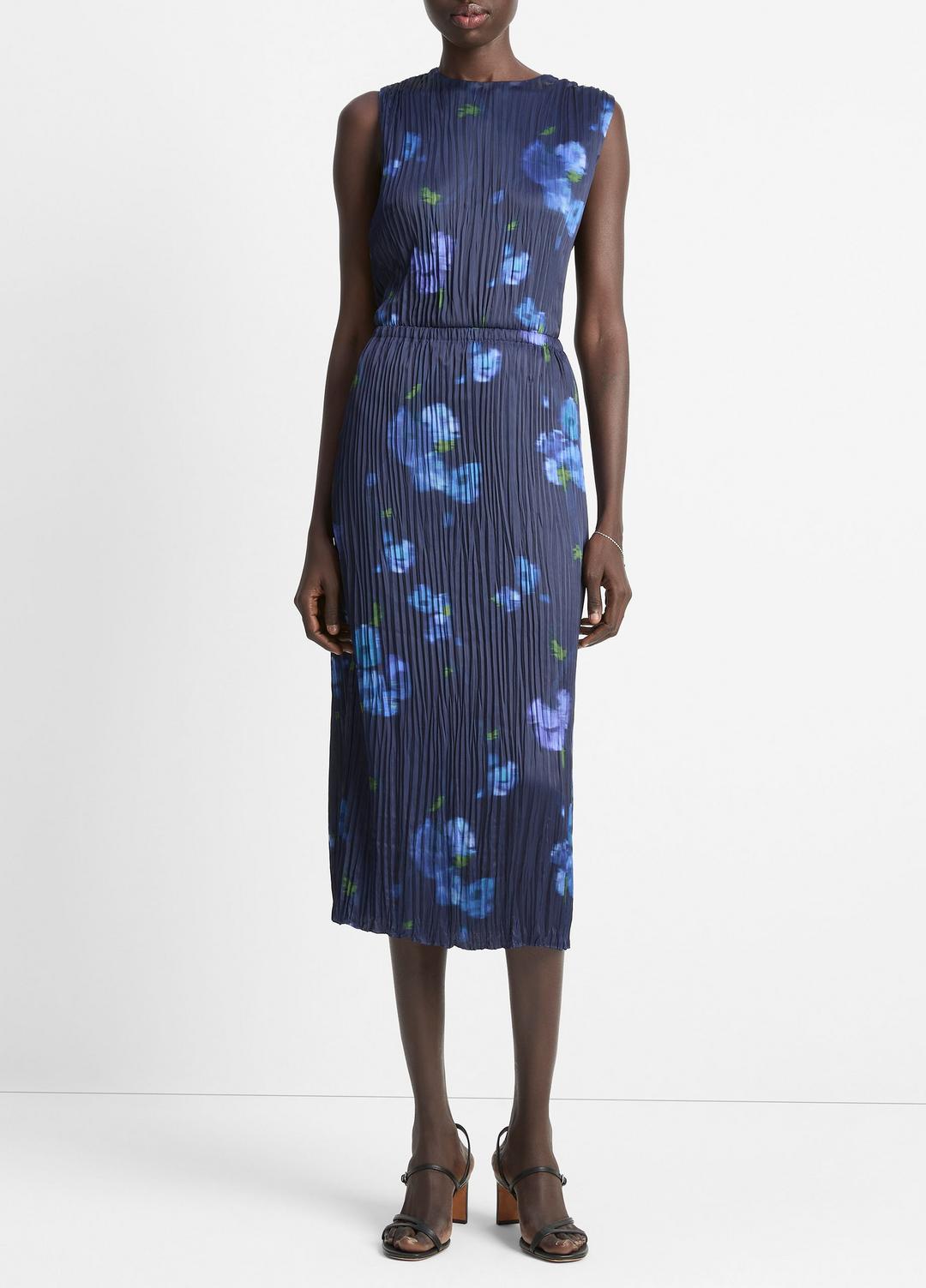 VINCE Classic - Poppy Blur Crushed Satin Column Skirt in Dresses & Skirts